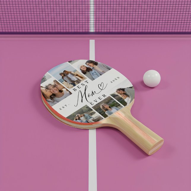 Best Mum Ever Script Mother's Day 6 Photo Collage Ping Pong Paddle (Best Mom Ever Script Father's Day 8 Photo Collage Ping Pong Paddle)