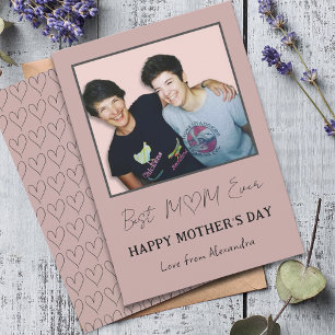 Best Mum Ever Simple Hearts Photo Holiday Card