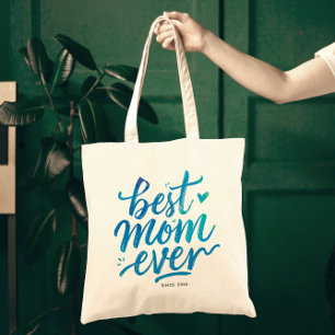 Best Mum Ever Stylish Blue Script Brush Typography Tote Bag