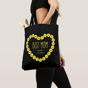Best Mum Ever Sunflower Heart Wreath Personalised Tote Bag