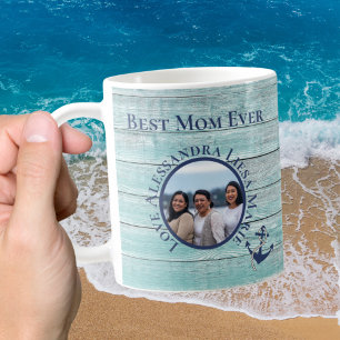Best Mum Ever Teal Wood Nautical Navy Anchor  Coffee Mug
