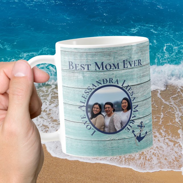 Best Mum Ever Teal Wood Nautical Navy Anchor  Coffee Mug (Creator Uploaded)