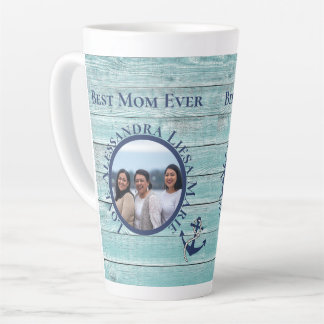 Best Mum Ever Teal Wood Nautical Navy Anchor  Latte Mug