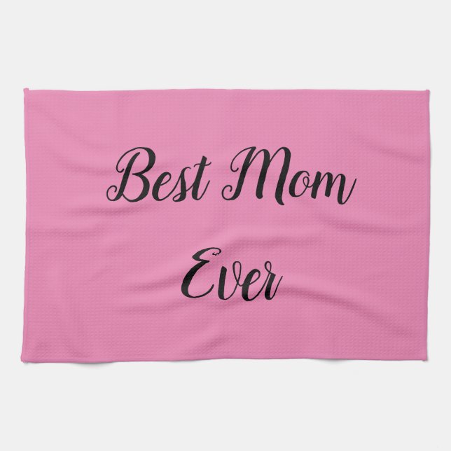 Best mum ever text pink tea towel (Horizontal)