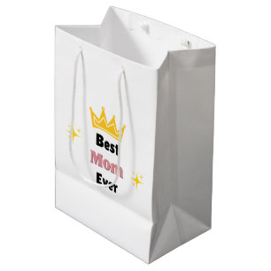Best Mum ever text with crown white Medium Gift Bag