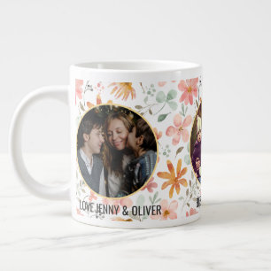 Best Mum Ever Three Photo Collage Floral Large Coffee Mug