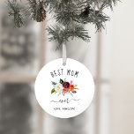 Best Mum Ever | Trendy Burgundy Boho Floral Photo Ornament<br><div class="desc">This trendy and stylish Christmas ornament says "best mum ever" in rustic,  handwritten script and features a watercolor bouquet of boho flowers in shades of marsala,  orange,  and white for a holiday gift your mother will love. Add your personal photo to the back.</div>