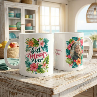 Best Mum Ever Tropical Floral Mother’s Day Photo Large Coffee Mug