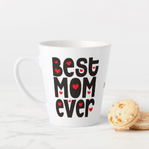 Best Mum Ever Typography Name Hearts Red Black Latte Mug