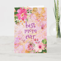 Best Mum Ever Vintage Pink Gold Floral Watercolor
