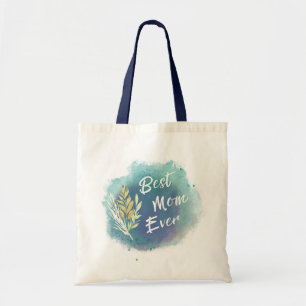 Best Mum Ever Watercolor Floral Blue Tote Bag