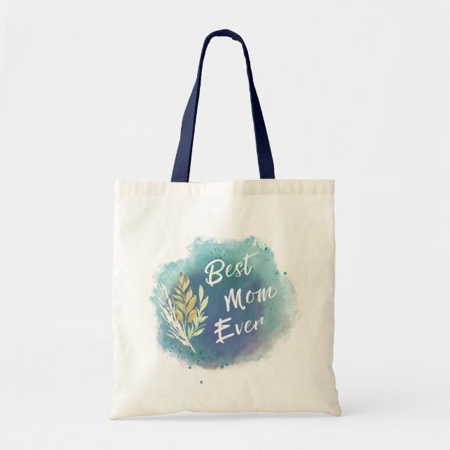 Best Mum Ever Watercolor Floral Blue Tote Bag (Front)