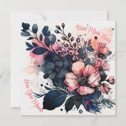 Best Mum Ever Watercolor Floral Holiday Card