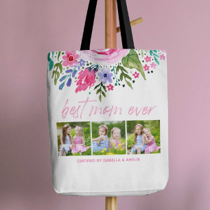 Best Mum Ever Watercolor Floral Mothers Day Photo Tote Bag