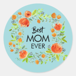 Best Mum Ever Watercolor Floral Stickers