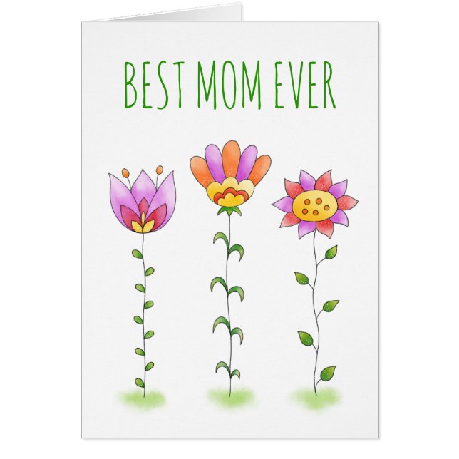 Best Mum Ever Watercolor Flowers Mother's Day Card (Front)