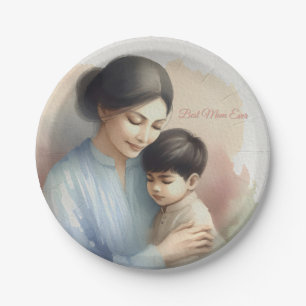 Best Mum Ever Watercolor Illustration Paper Plate
