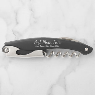 Best Mum Ever white black custom script text Corkscrew