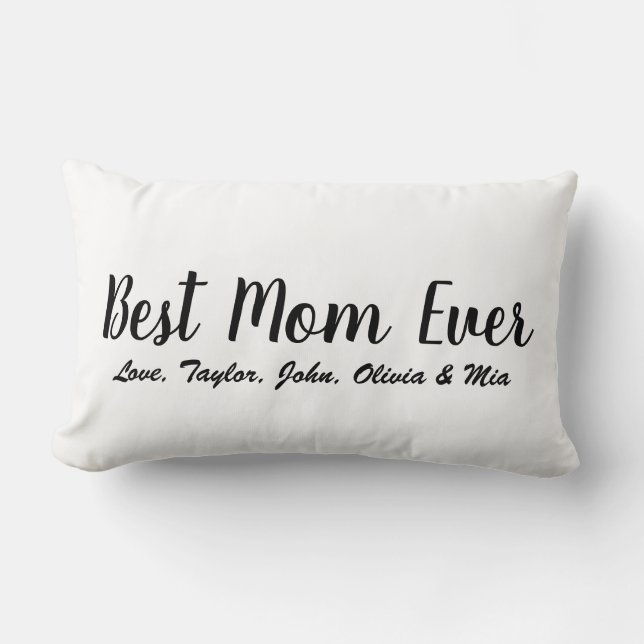 Best Mum Ever white black script personalised text Lumbar Cushion (Front)