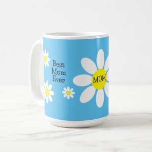 Best Mum Ever White Daisies Sky Blue Flower Coffee Mug