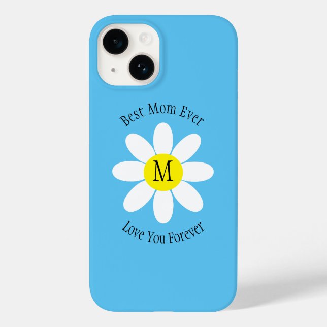 Best Mum Ever White Daisy Sky Blue Single Initial Case-Mate iPhone Case (Back)