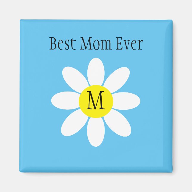 Best Mum Ever White Daisy Sky Blue Single Initial Magnet (Front)