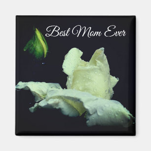 Best Mum Ever White Rosebud Flower  Magnet