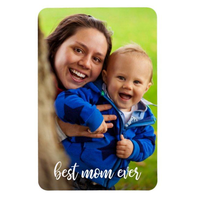 Best Mum Ever White Script Photo Template Magnet (Vertical)
