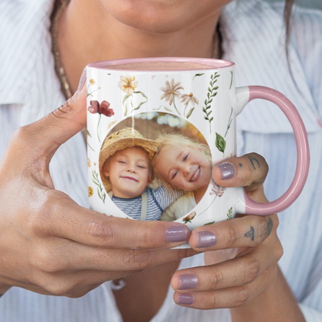 Best Mum Ever Wildflower Round Photo Pink Coffee Mug (Creator Uploaded)
