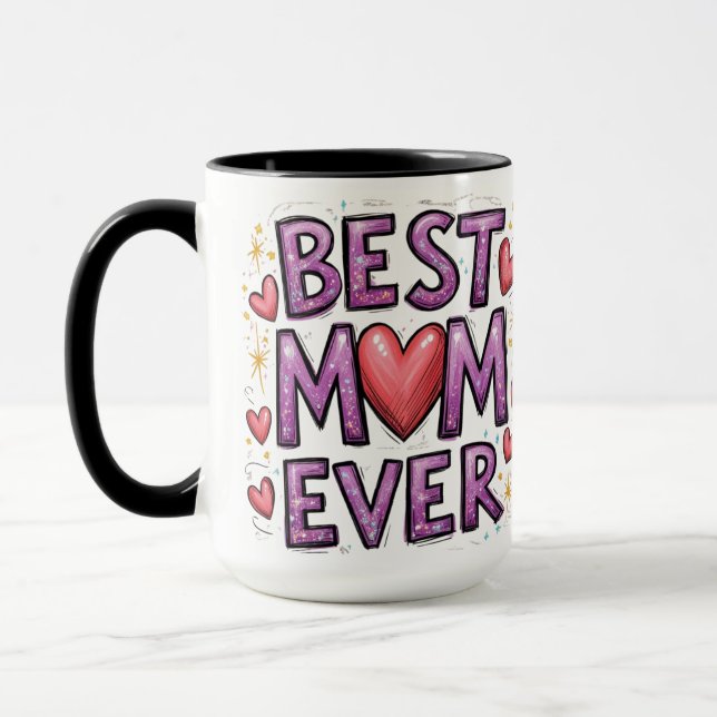 Best Mum Ever with Hearts & Sparkles Mug (Left)