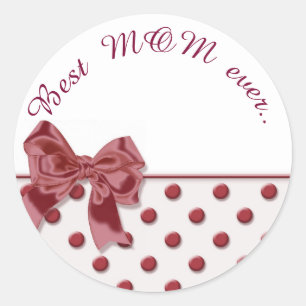 Best Mum evet, text. Polka dots pattern with bow. Classic Round Sticker