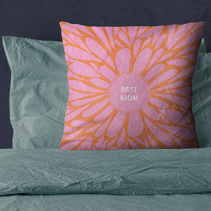 Best mum floral burst pastel orange pink cushion