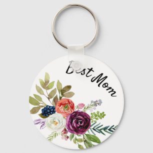 Best Mum Floral Keychain Watercolor Flowers