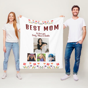 Best Mum Flowers 4 Photo Collage Keepsake Fleece Blanket