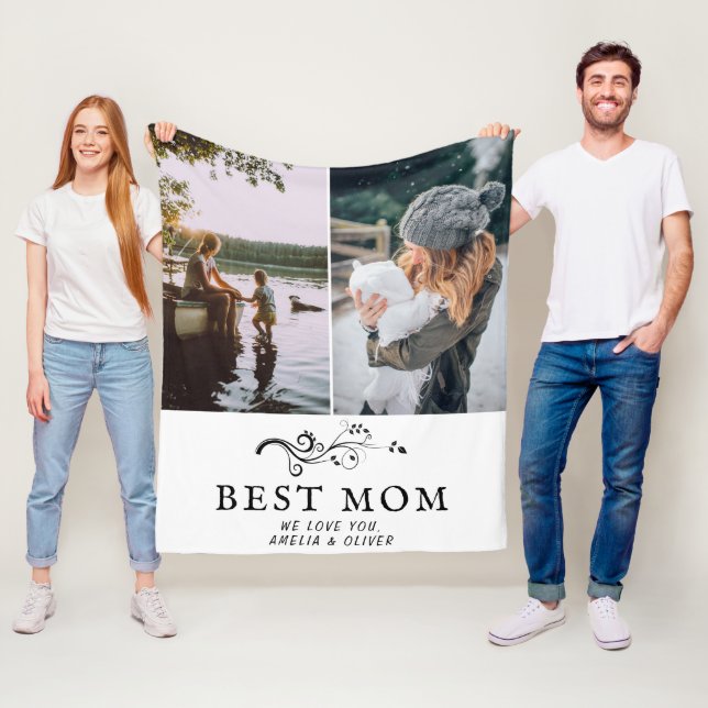 Best Mum Foliage 2 Custom Photos Mother Fleece Blanket (In Situ)