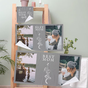 Best Mum Foliage 2 Custom Photos Mother Grey Bath Towel Set
