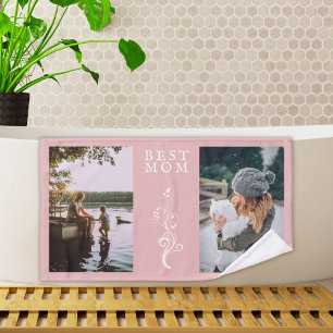 Best Mum Foliage 2 Custom Photos Mother Pink Bath Towel Set