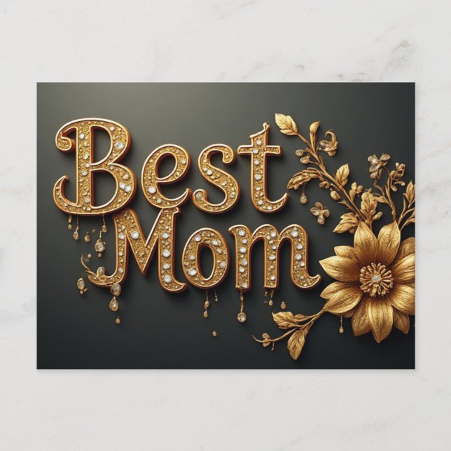 Best Mum Gold Lettering Postcard (Front)