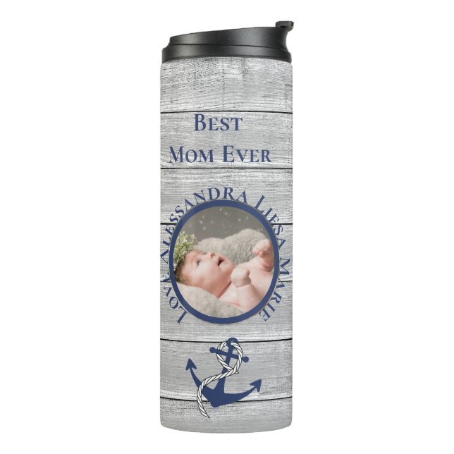 Best Mum Grey Wood Nautical Navy Anchor Thermal Tumbler (Rotated Left)