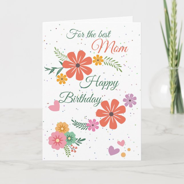 Best Mum Happy Birthday Flowers Green Birthday Card (Front)