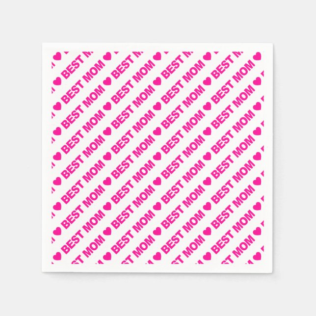 Best Mum Hot Pink on White Paper Napkin (Front)