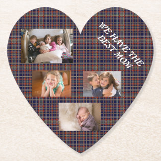 Best Mum in Tartan Plaid Freestyle White Font Paper Coaster
