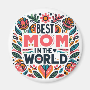 Best Mum In The World Folk Art Floral Mother's Day Magnet