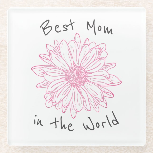Best Mum In the World Pink Floral Glass Coaster (Front)