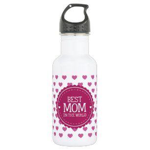 Best Mum in the World Pink Hearts and Circle 532 Ml Water Bottle
