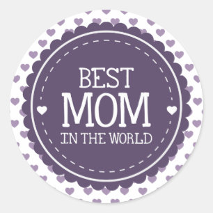 Best Mum in the World Violet Hearts and Circle Classic Round Sticker
