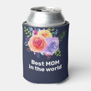 Best Mum in the World Watercolor Roses Can Cooler