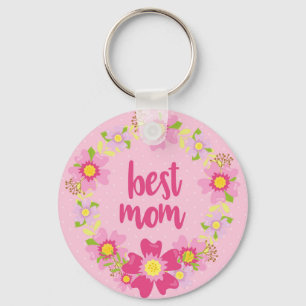 Best Mum Keychain Pink with Flowers
