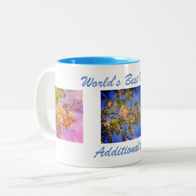 Best Mum Locust Blossoms Personalised Two-Tone Coffee Mug (Front Left)