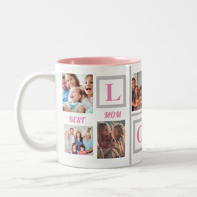 Best Mum LOVE Custom Photo Coffee  Two-Tone Coffee Mug (Left)